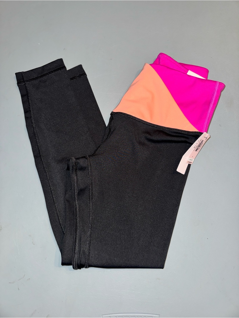 Women' Victoria Secret Athletic Leggings - Black with Pink & Peach Waistban